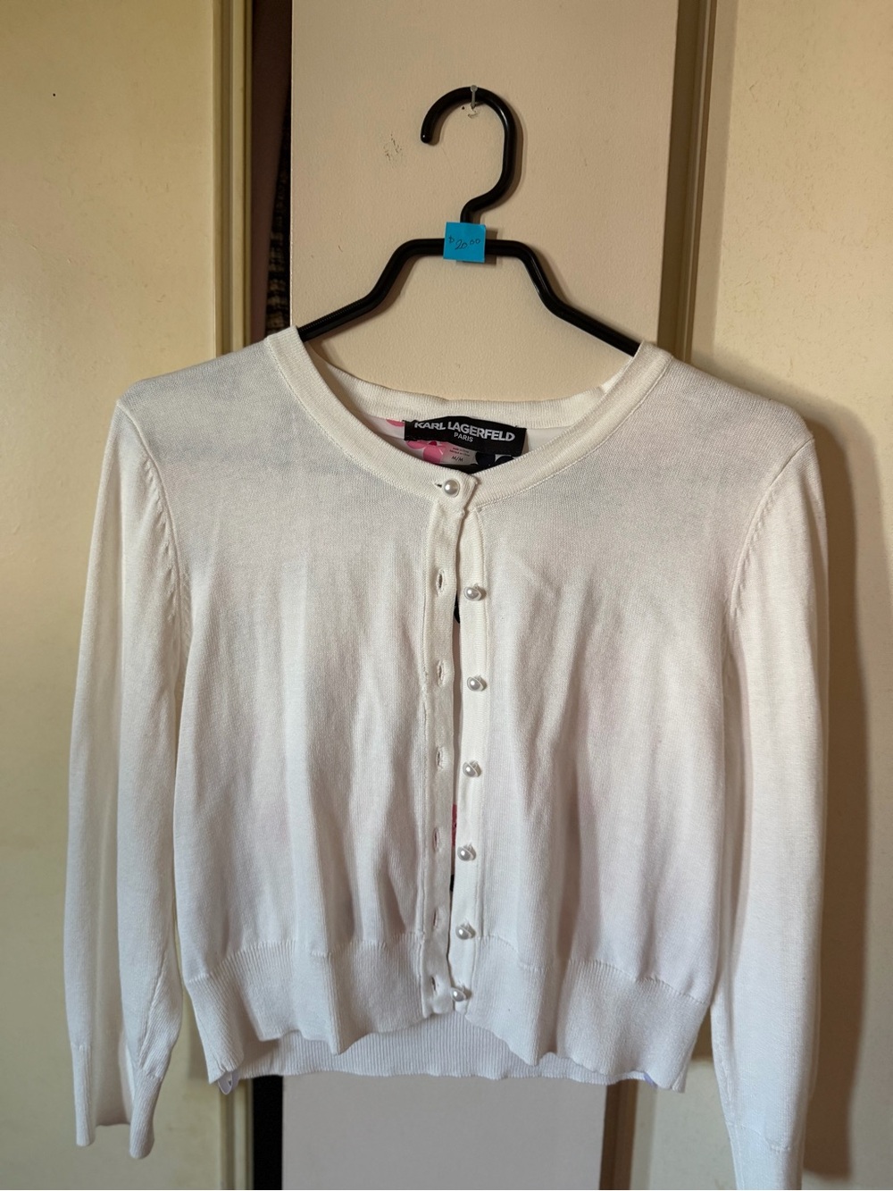 Karl Lagerfeld White Pearl-Button Crew Cardigan